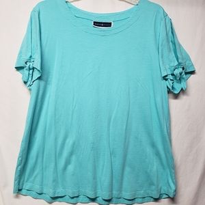 Karen Scott XL Aqua Short Slit Sleeves Top0